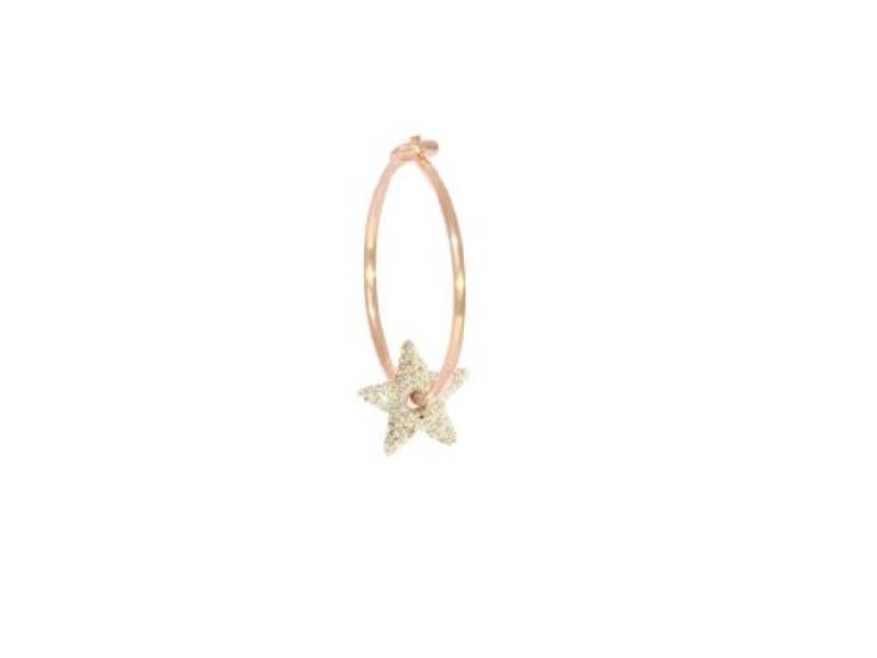 ROSE GOLD SINGLE HOOP EARRING WITH PENDANT STAR IN WHITE DIAMOND DUST AURUM MAMAN ET SOPHIE ORPOW93B